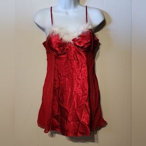 Enchanting Santa Lingerie Medium Sexy Christmas Red Chemise Nightie Silky B128‎